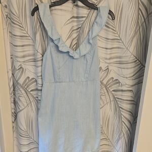 Light Blue Jean Ruffle Sleeveless Dress